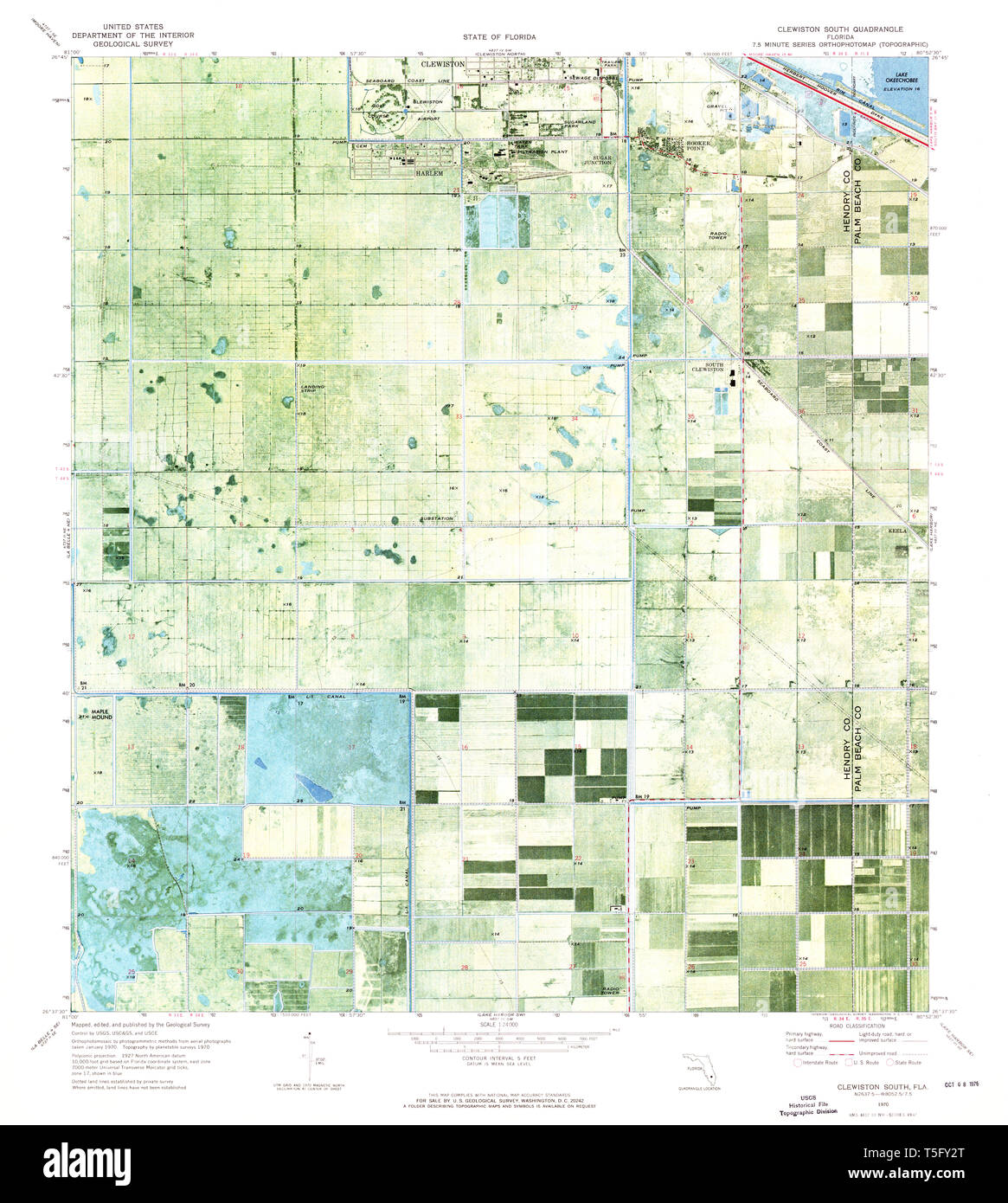 Map of clewiston florida hi res - Usgs Topo Map Florida Fl Clewiston South 345554 1970 24000 Restoration T5FY2T 