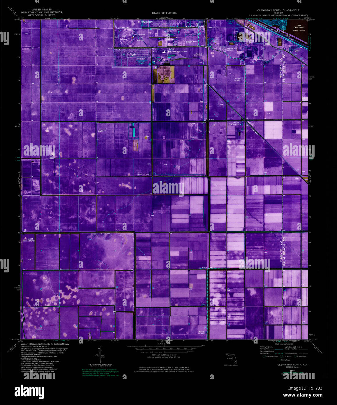 Map of clewiston hi res stock photography - Usgs Topo Map Florida Fl Clewiston South 345555 1970 24000 Inverted Restoration T5FY33 