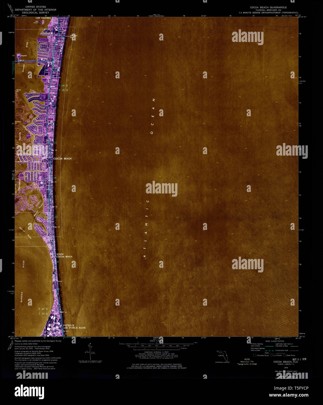 Cocoa beach florida map hi res - Usgs Topo Map Florida Fl Cocoa Beach 345581 1976 24000 Inverted Restoration T5FYCP