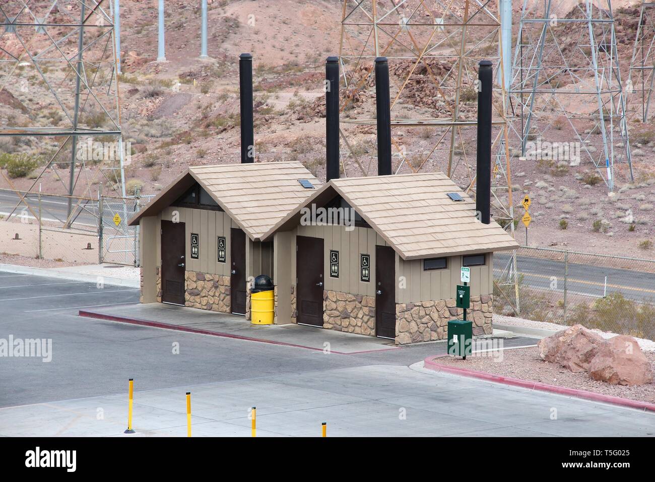 Arizona highway rest stop - accessible restrooms on a parking place. Stock Photo