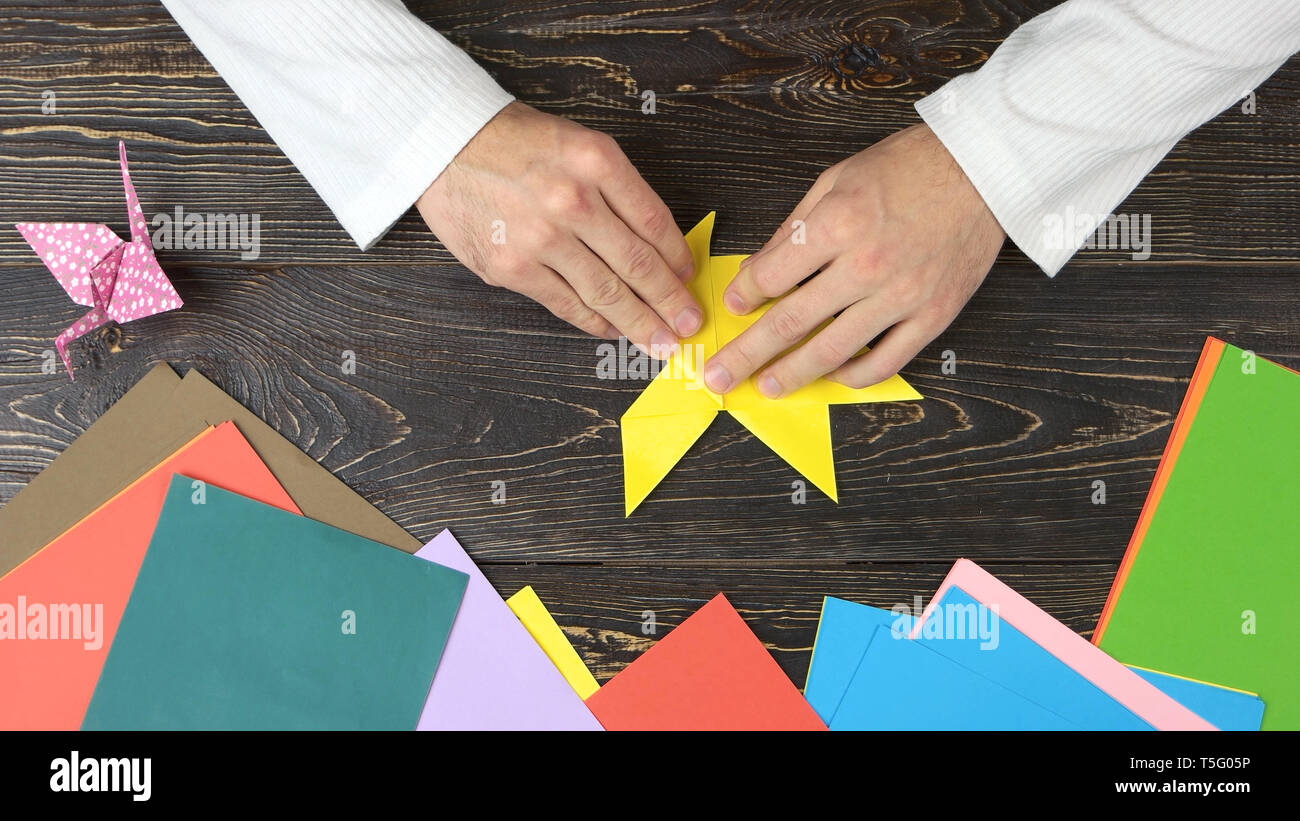 Male Hands Making Origami Butterfly Stock Photo 244369826
