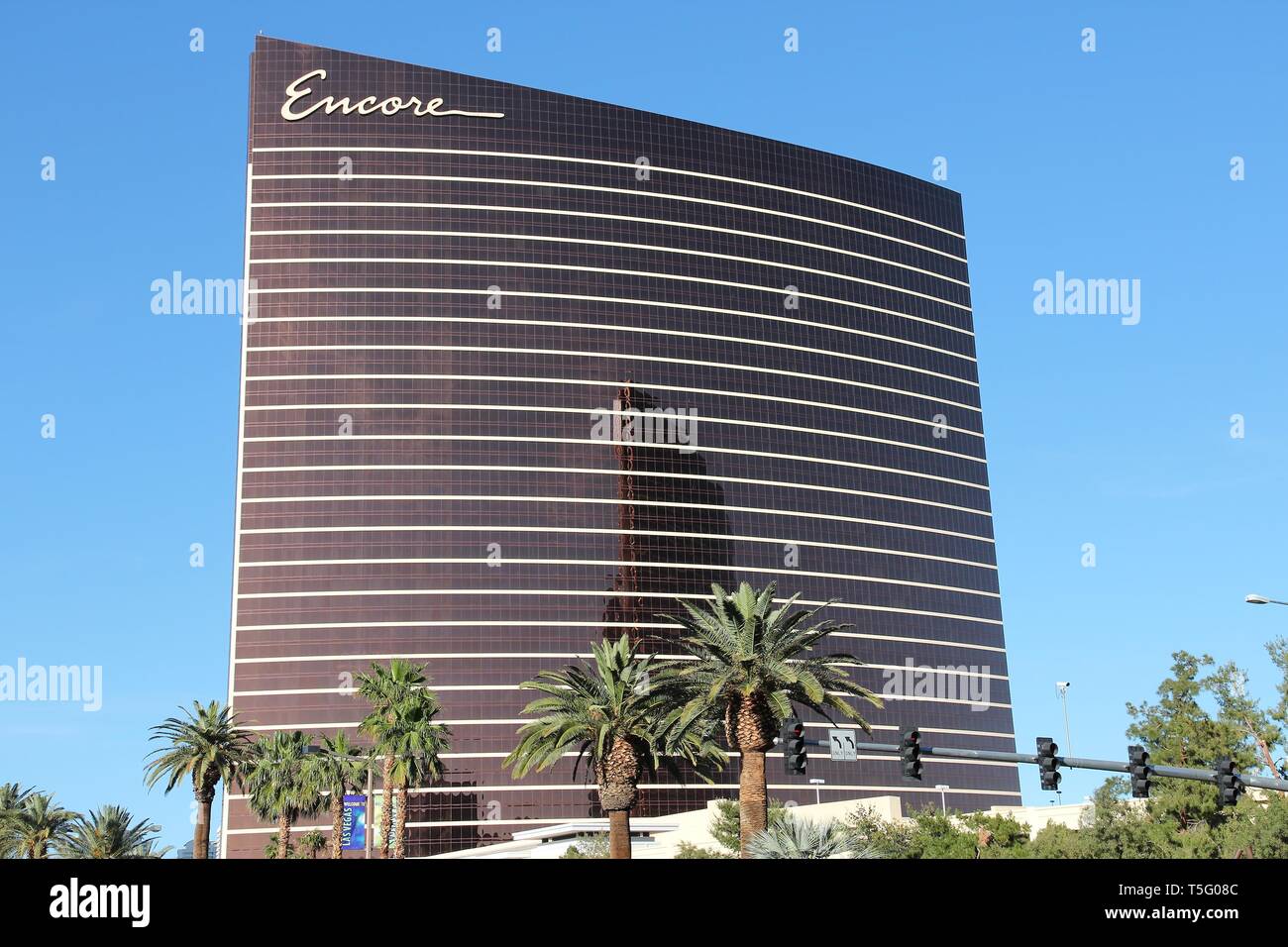 LAS VEGAS, USA - APRIL 14, 2014: Encore resort in Las Vegas. It is one of 20 largest hotels in the world with 4,750 rooms (together with adjacent Wynn Stock Photo