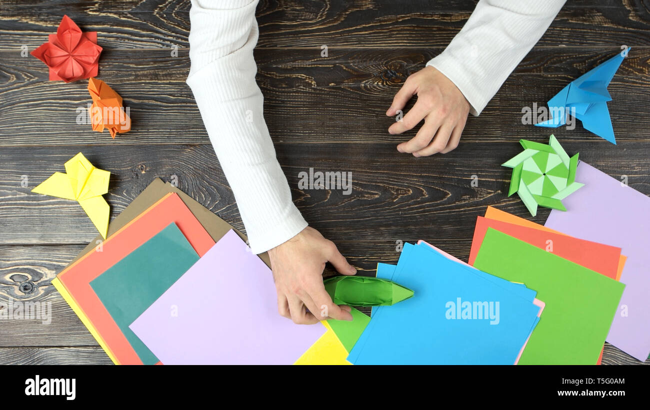 Male Hands Making Origami Boat Stock Photo 244369964 Alamy