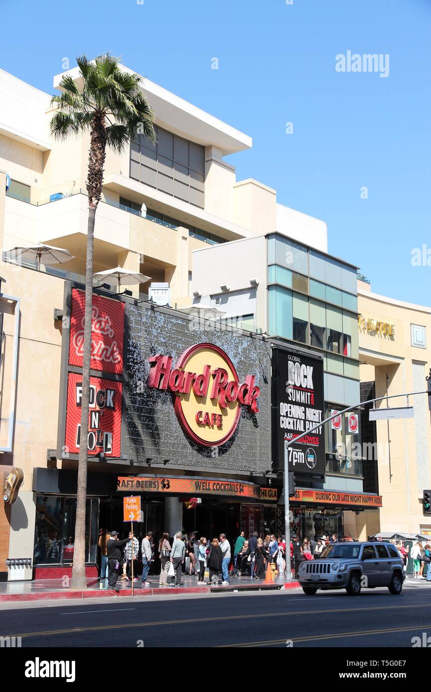 LOS ANGELES, USA APRIL 5, 2014 People visit Hard Rock Cafe in