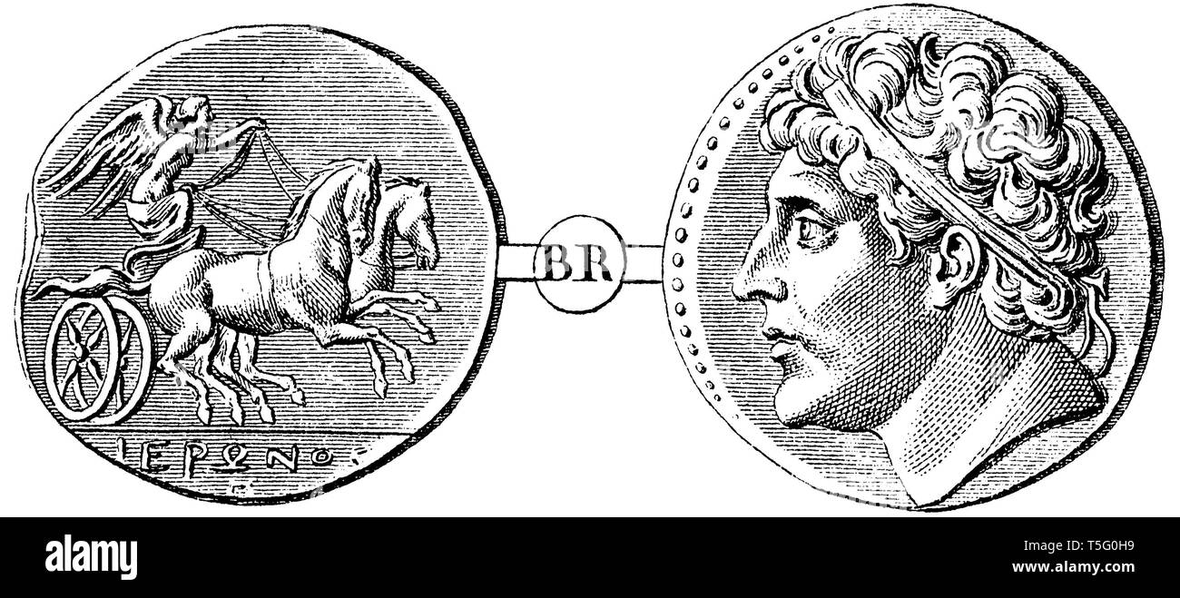 Hieron of Sicily on a bronze coin. After Bisconti, Stock Photo