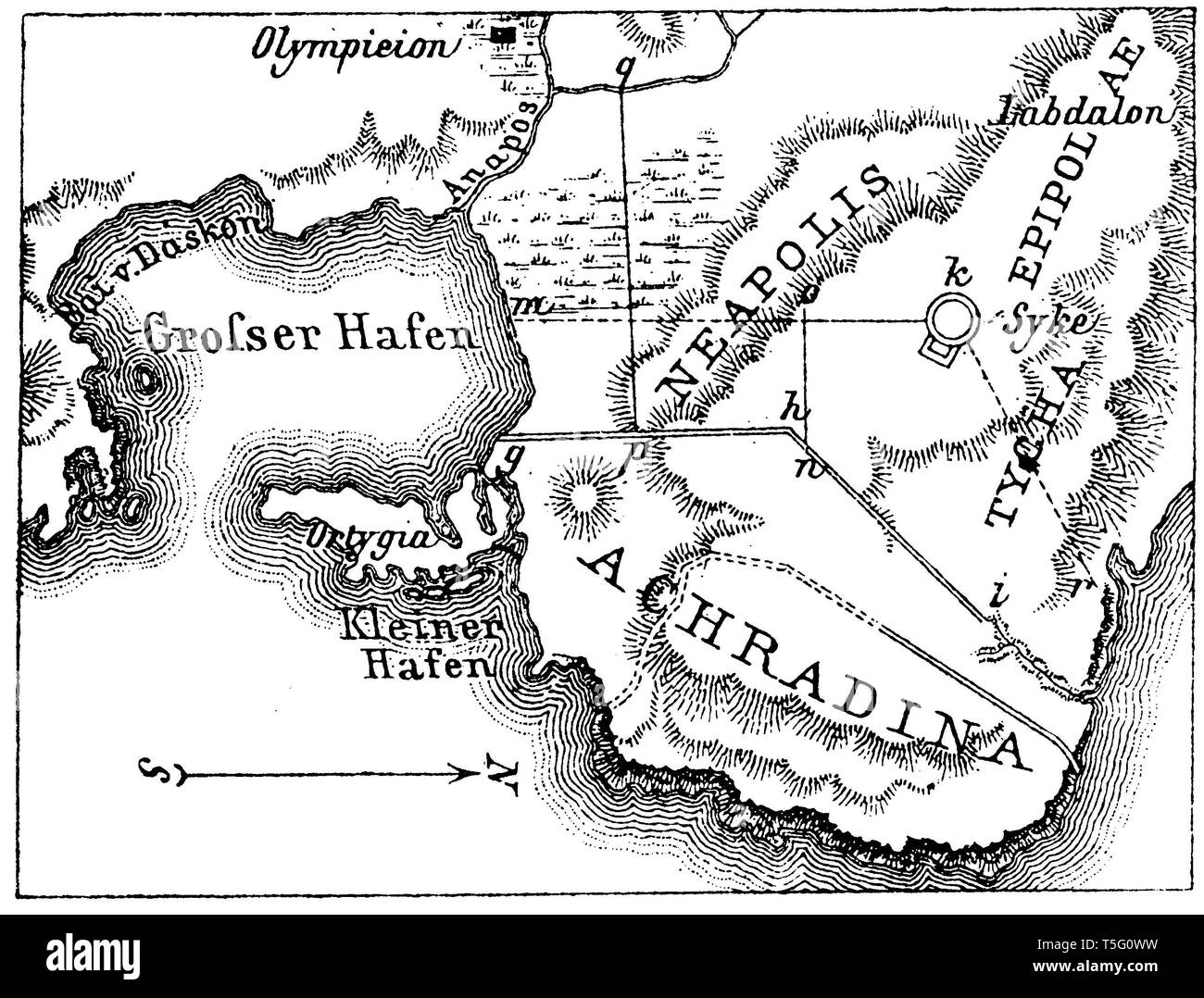 Plan of siege of Syracuse 414 B.C. After Jähns, Stock Photo