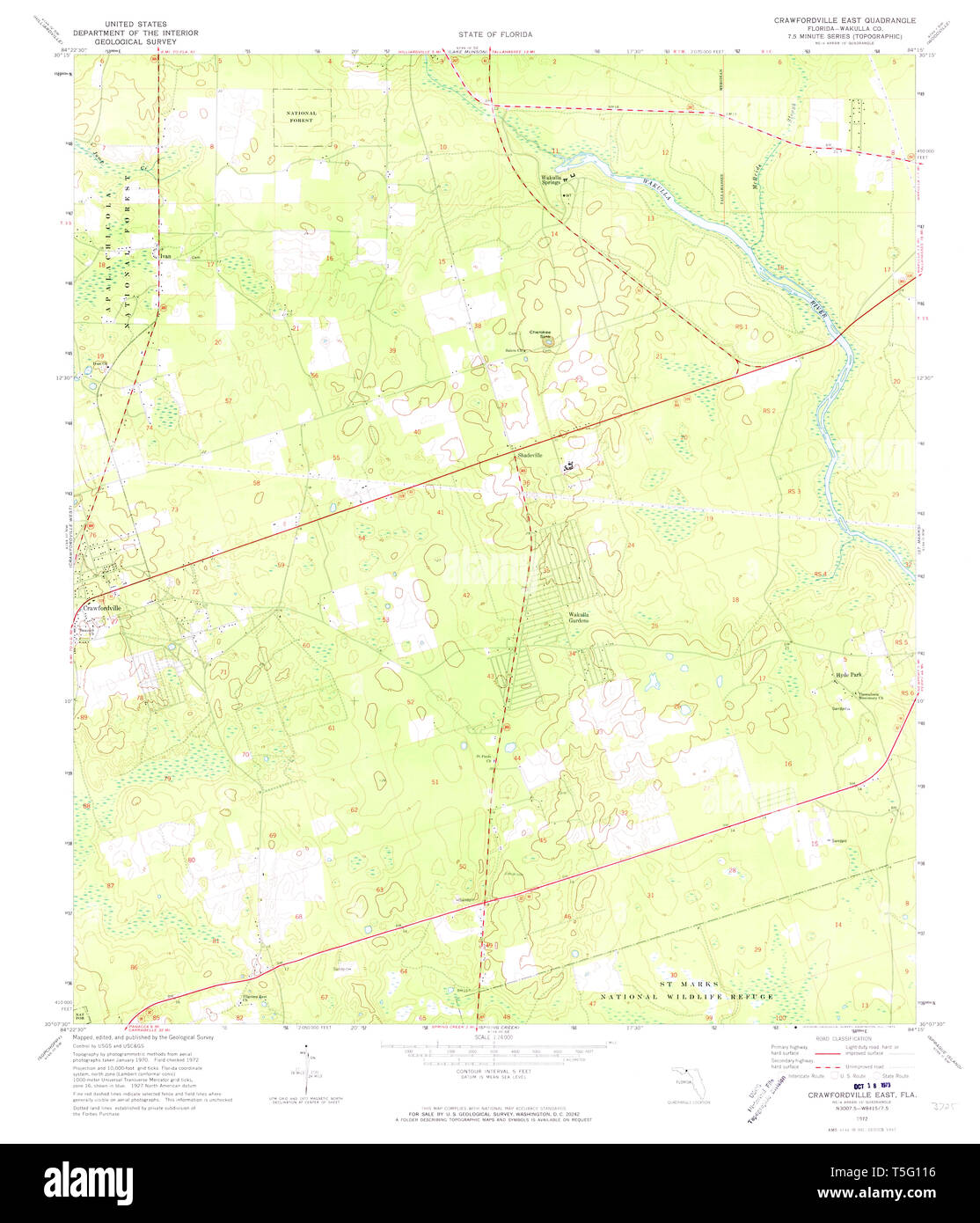 Florida crawfordville hi res stock - Usgs Topo Map Florida Fl Crawfordville East 345650 1972 24000 Restoration T5G116 