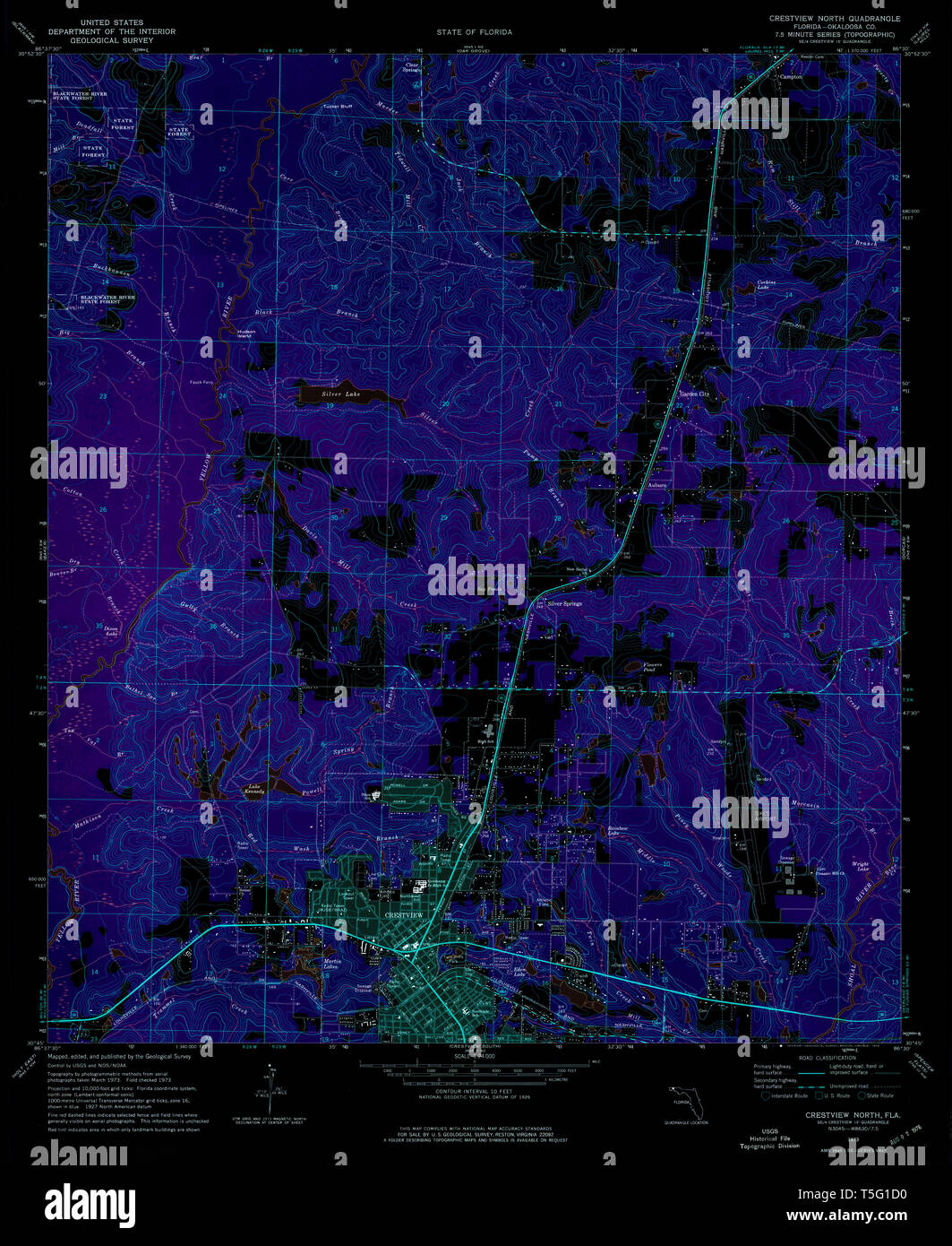 Crestview florida map hi res stock - Usgs Topo Map Florida Fl Crestview North 345667 1973 24000 Inverted Restoration T5G1D0