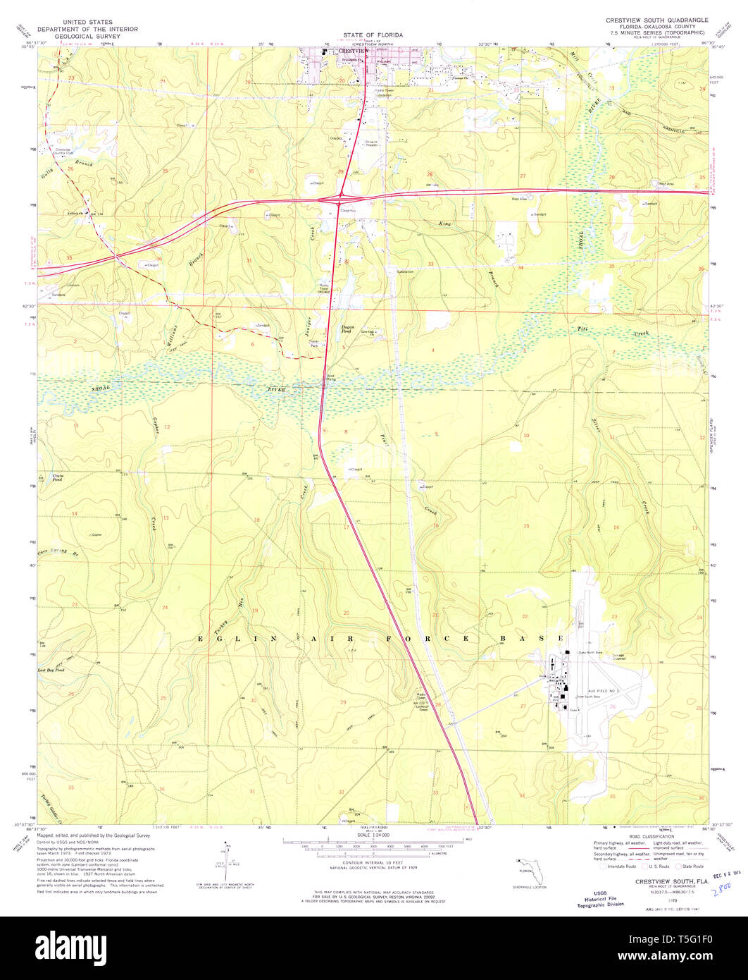 Crestview map hi res stock photography - Usgs Topo Map Florida Fl Crestview South 345671 1973 24000 Restoration T5G1F0