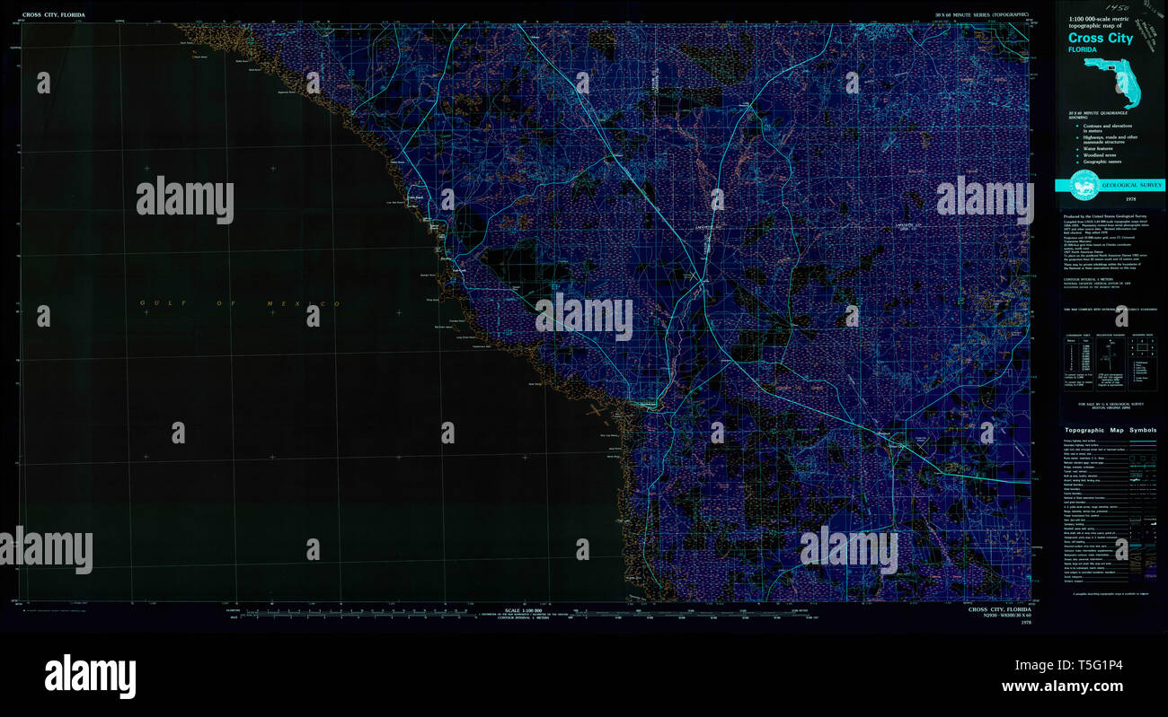Cross city florida map hi res stock - Usgs Topo Map Florida Fl Cross City 345691 1978 100000 Inverted Restoration T5G1P4 