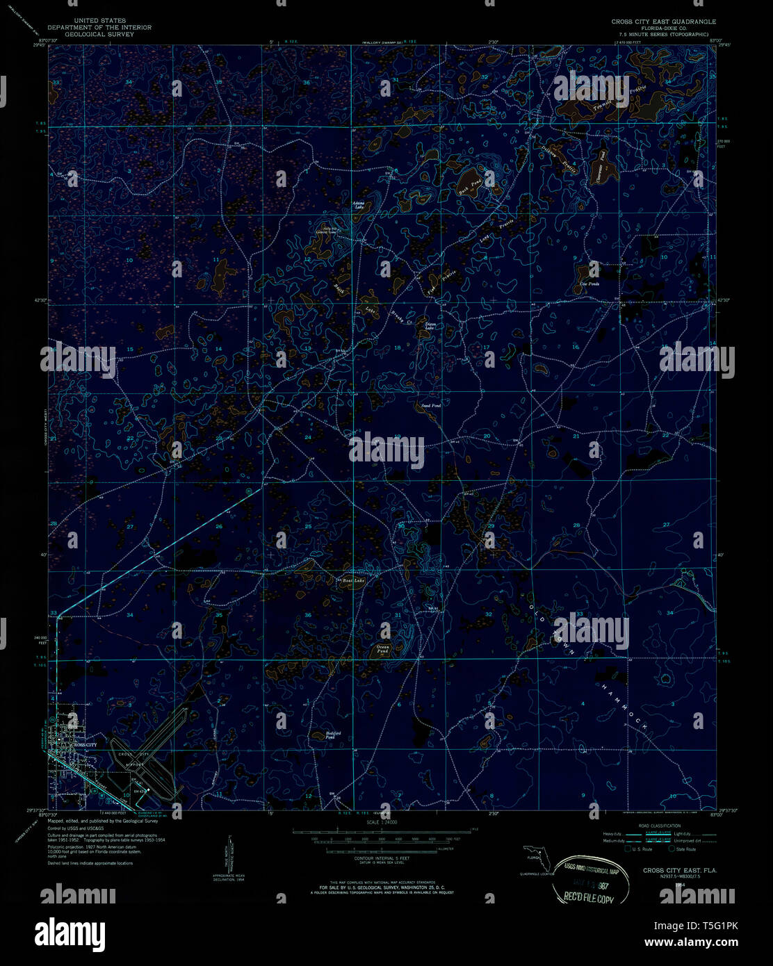 Cross city florida map hi res stock - Usgs Topo Map Florida Fl Cross City East 345694 1954 24000 Inverted Restoration T5G1PK 