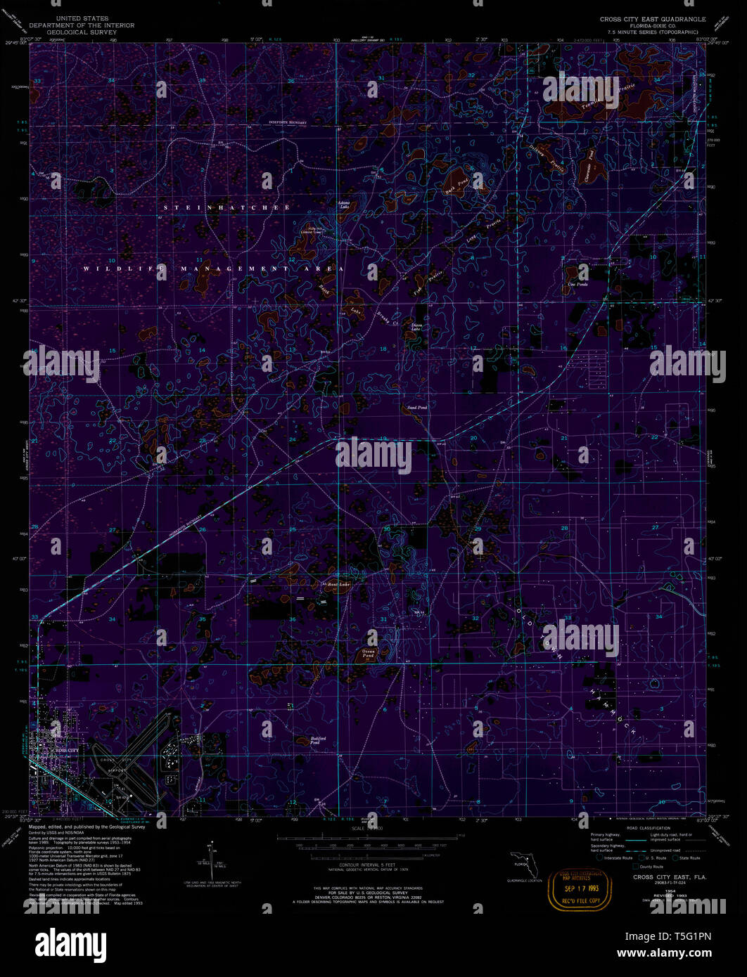 Cross city florida map hi res stock - Usgs Topo Map Florida Fl Cross City East 345695 1954 24000 Inverted Restoration T5G1PN 