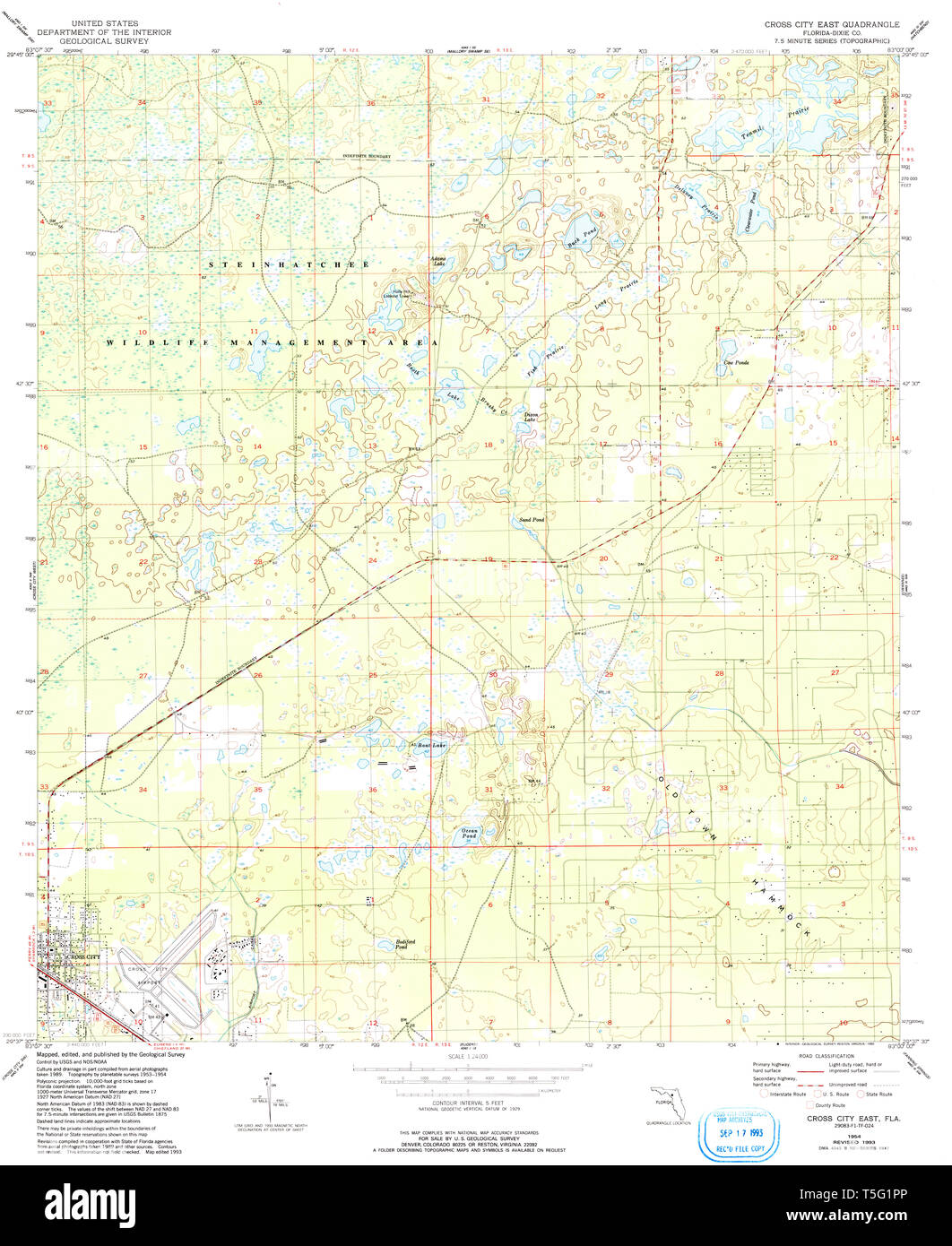 Cross city florida map hi res stock - Usgs Topo Map Florida Fl Cross City East 345695 1954 24000 Restoration T5G1PP 