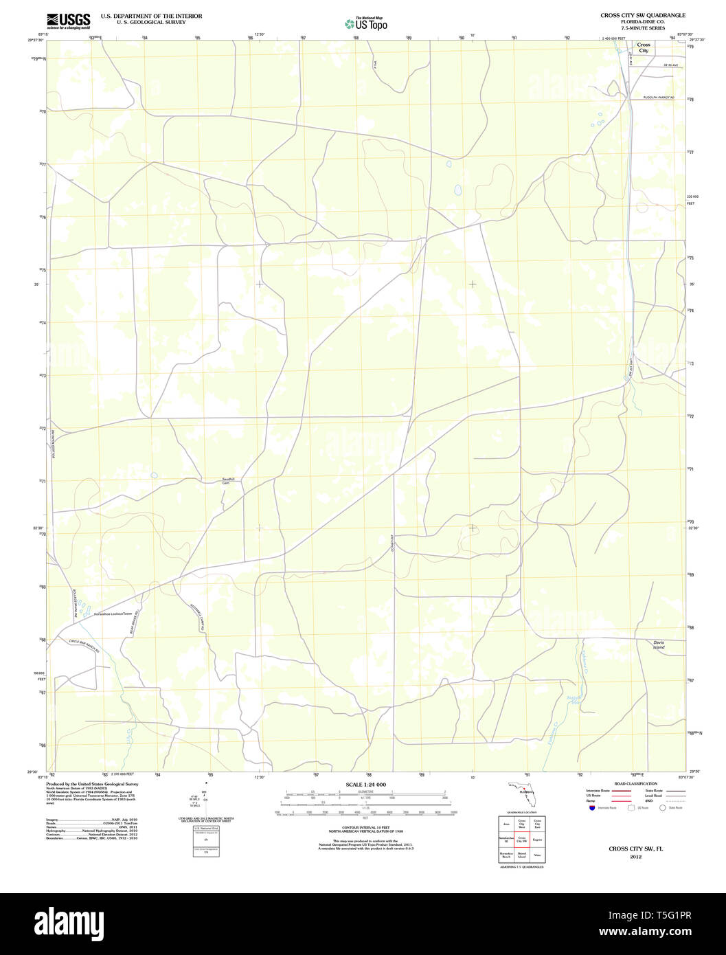 Cross city florida map hi res stock - Usgs Topo Map Florida Fl Cross City Sw 20120808 Tm Restoration T5G1PR 