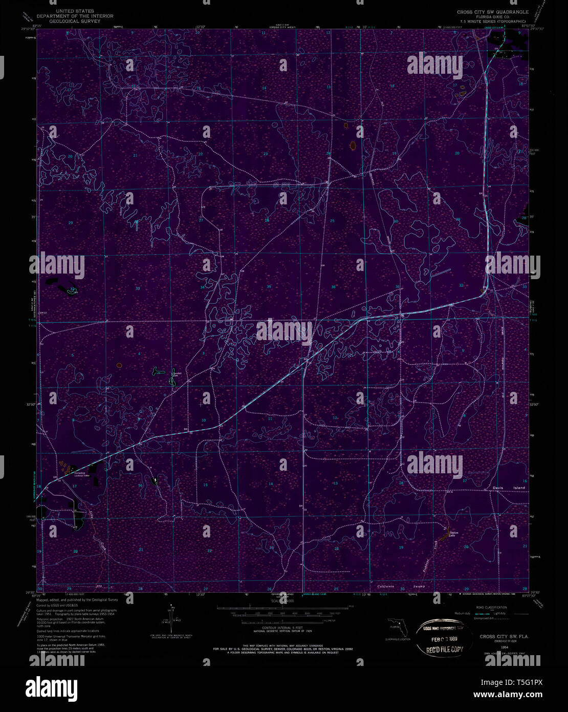 Cross city florida map hi res stock - Usgs Topo Map Florida Fl Cross City Sw 345696 1954 24000 Inverted Restoration T5G1PX 