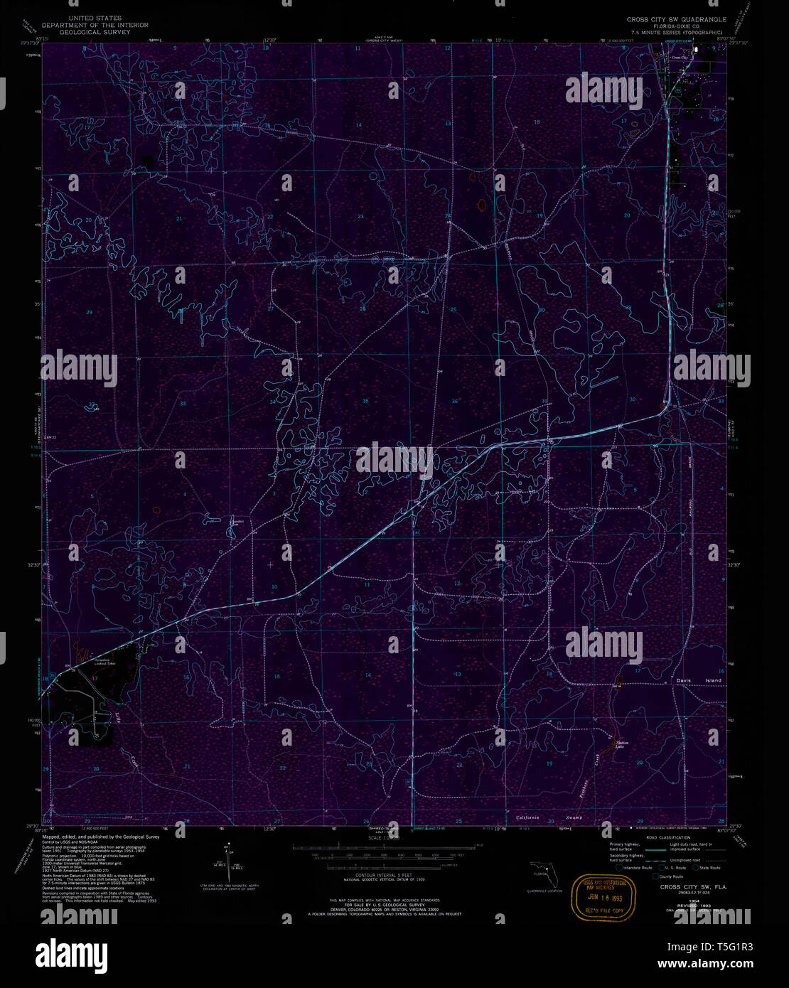 Cross city florida map hi res stock - Usgs Topo Map Florida Fl Cross City Sw 345697 1954 24000 Inverted Restoration T5G1R3 
