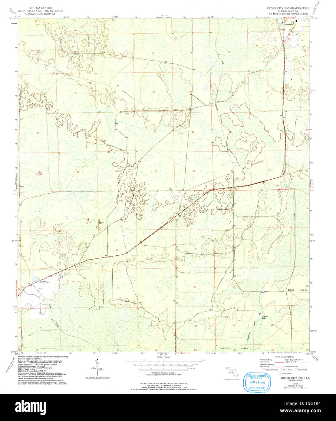 Cross city florida map hi res stock - Usgs Topo Map Florida Fl Cross City Sw 345697 1954 24000 Restoration T5G1R4 