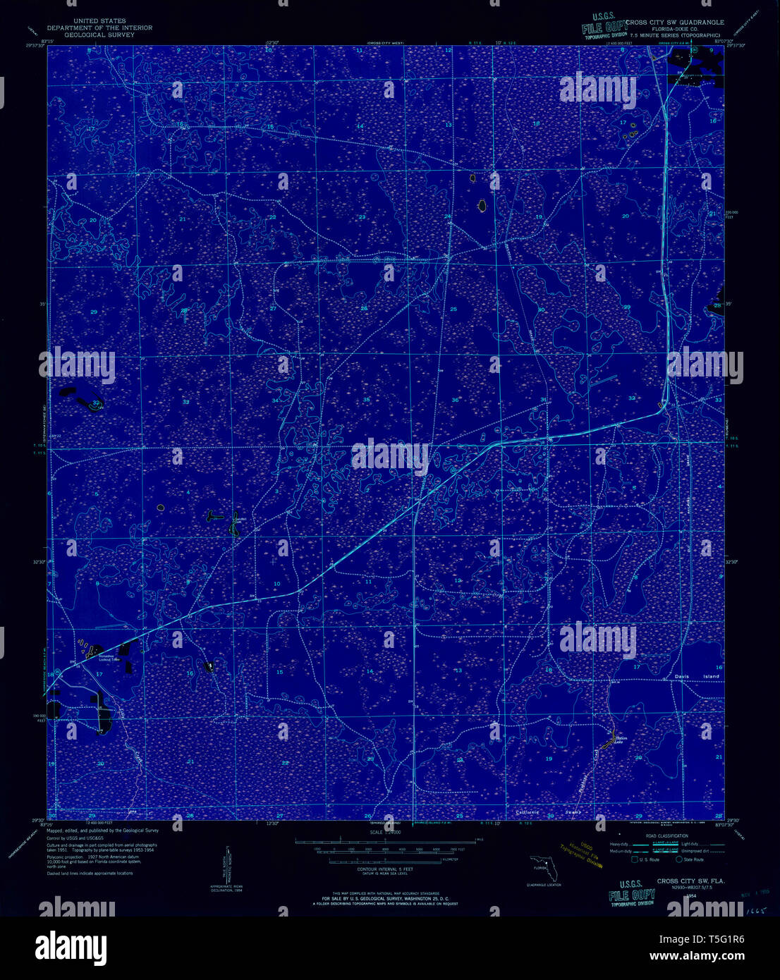 Cross city florida map hi res stock - Usgs Topo Map Florida Fl Cross City Sw 345698 1954 24000 Inverted Restoration T5G1R6 