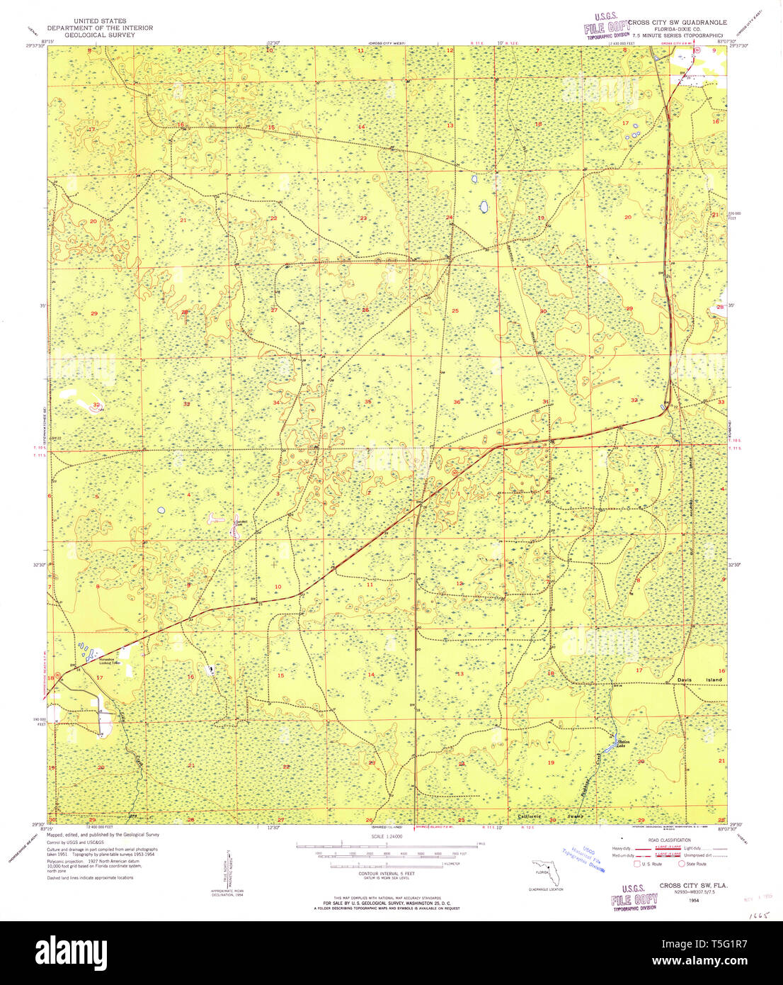 Cross city florida map hi res stock - Usgs Topo Map Florida Fl Cross City Sw 345698 1954 24000 Restoration T5G1R7 