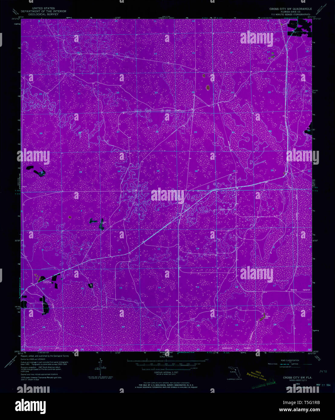 Cross city florida map hi res stock - Usgs Topo Map Florida Fl Cross City Sw 345699 1954 24000 Inverted Restoration T5G1RB 
