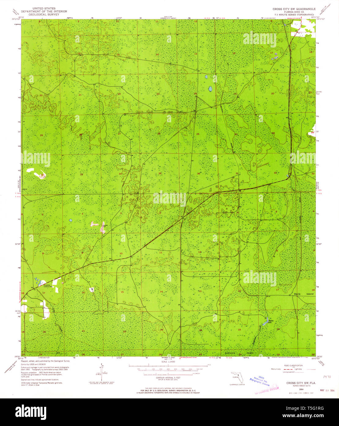 Cross city florida map hi res stock - Usgs Topo Map Florida Fl Cross City Sw 345699 1954 24000 Restoration T5G1RG 