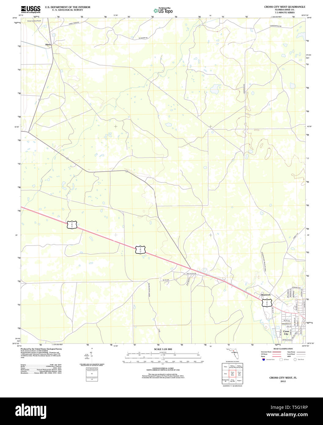 Cross city florida map hi res stock - Usgs Topo Map Florida Fl Cross City West 20120725 Tm Restoration T5G1RP 