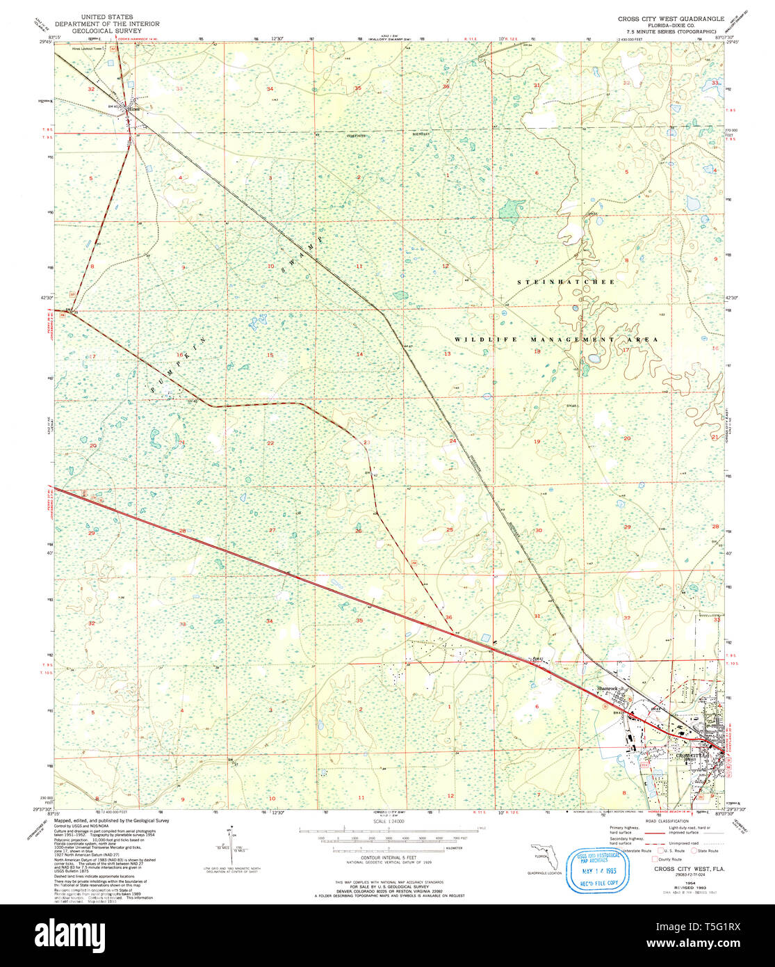 Cross city florida map hi res stock - Usgs Topo Map Florida Fl Cross City West 345700 1954 24000 Restoration T5G1RX 