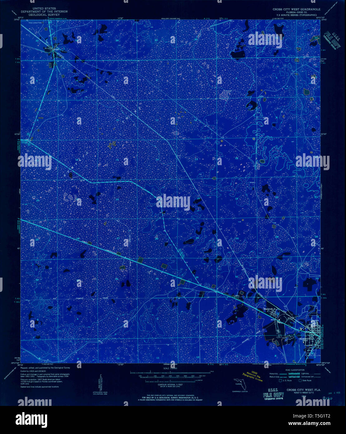Cross city florida map hi res stock - Usgs Topo Map Florida Fl Cross City West 345701 1954 24000 Inverted Restoration T5G1T2 