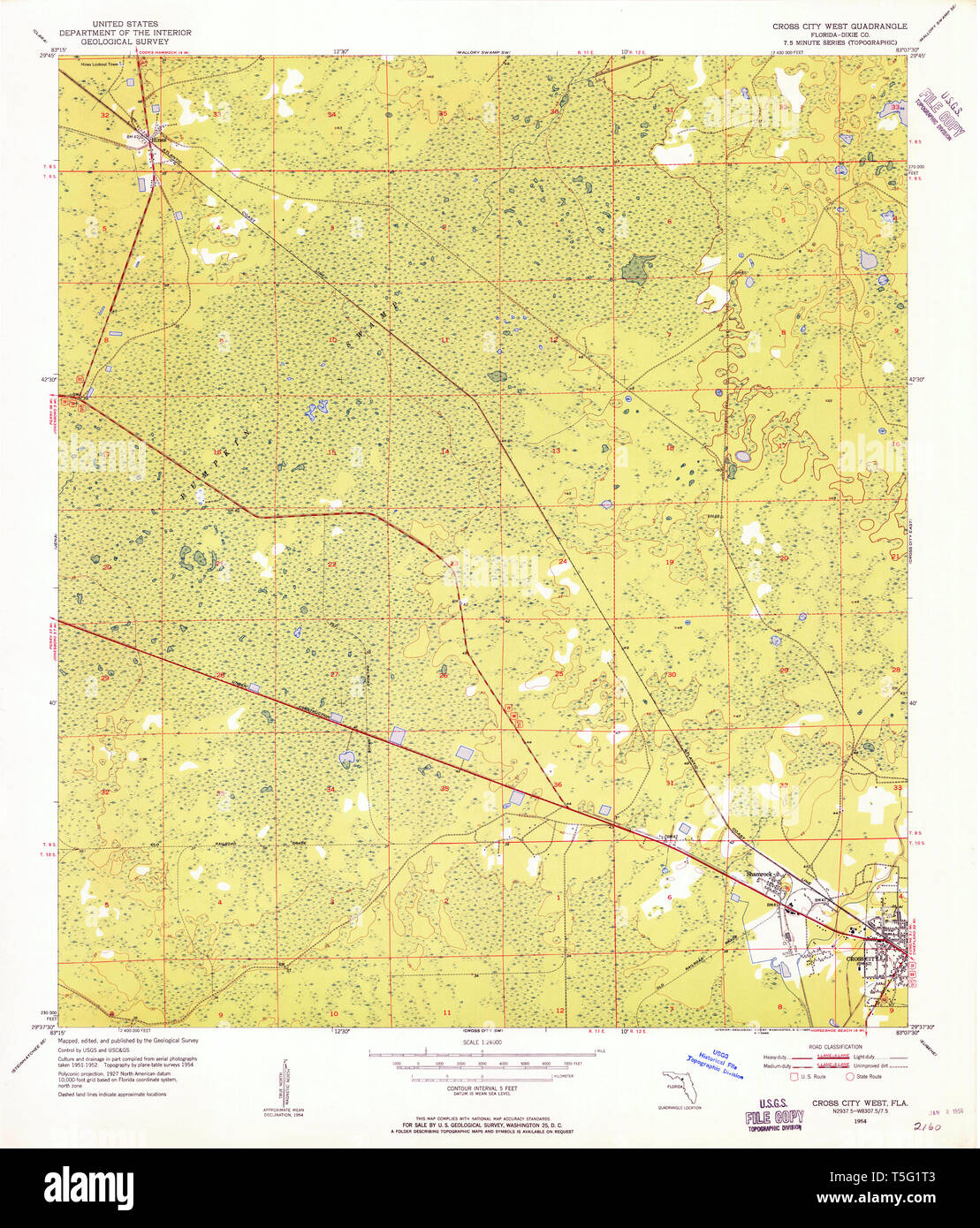 Cross city florida map hi res stock - Usgs Topo Map Florida Fl Cross City West 345701 1954 24000 Restoration T5G1T3 