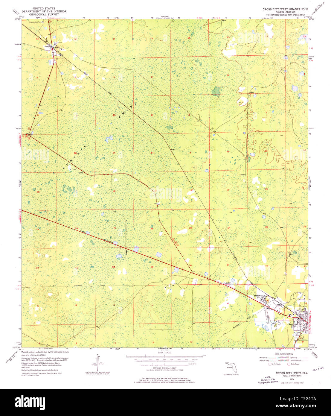 Cross city florida map hi res stock - Usgs Topo Map Florida Fl Cross City West 345702 1954 24000 Restoration T5G1TA 