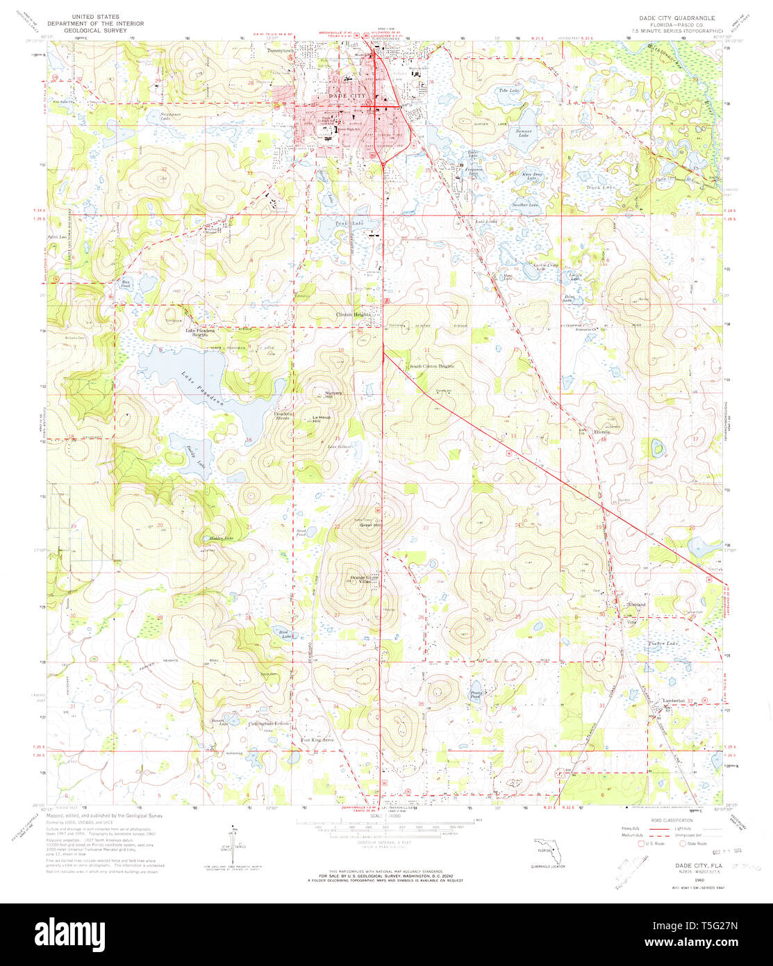 Map of dade city hi res stock photography - Usgs Topo Map Florida Fl Dade City 345728 1960 24000 Restoration T5G27N