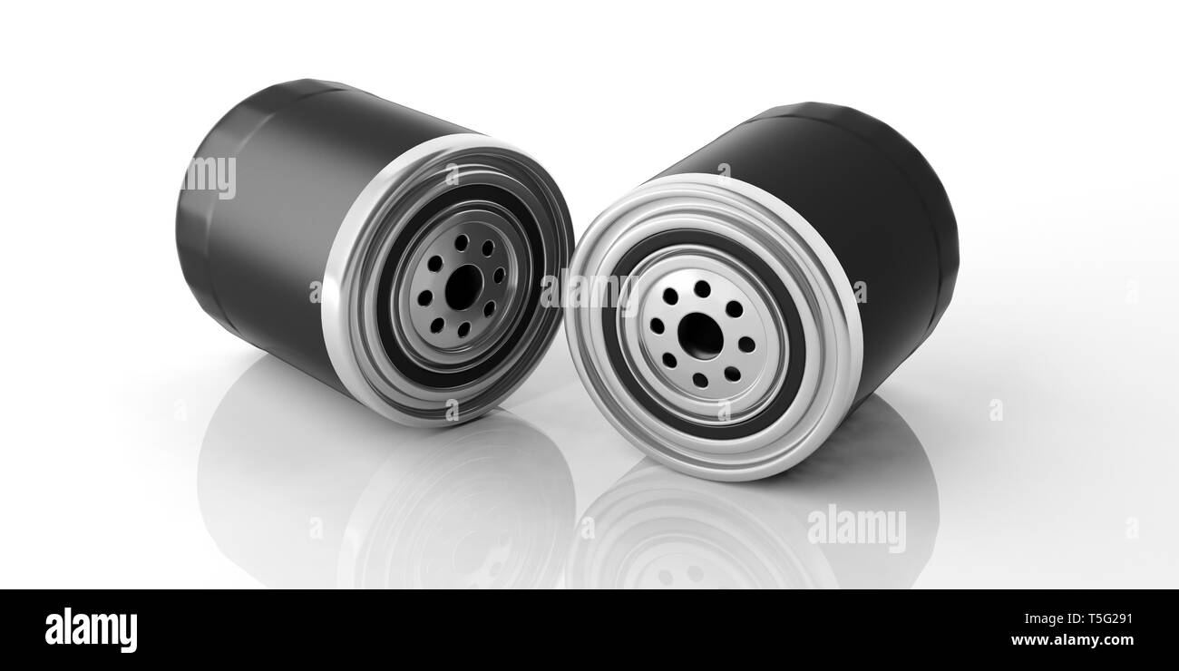 Car engine oil filters isolated against white background, closeup view