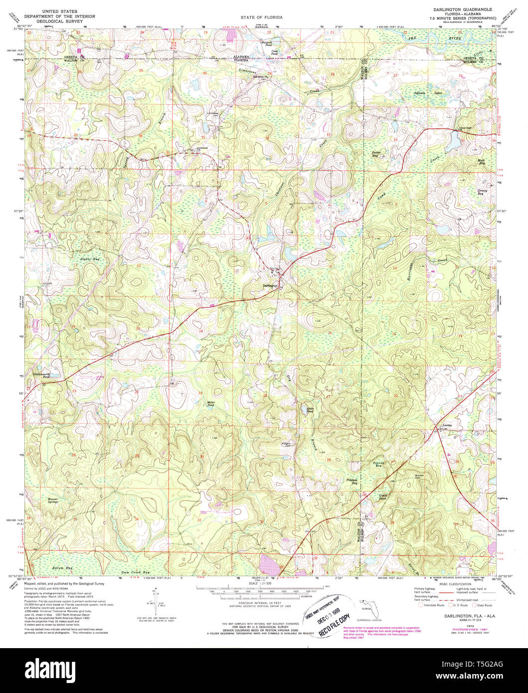 USGS TOPO Map Florida FL Darlington 345730 1973 24000 Restoration Stock Photo