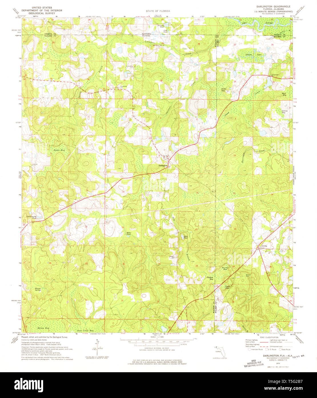 USGS TOPO Map Florida FL Darlington 345731 1973 24000 Restoration Stock Photo
