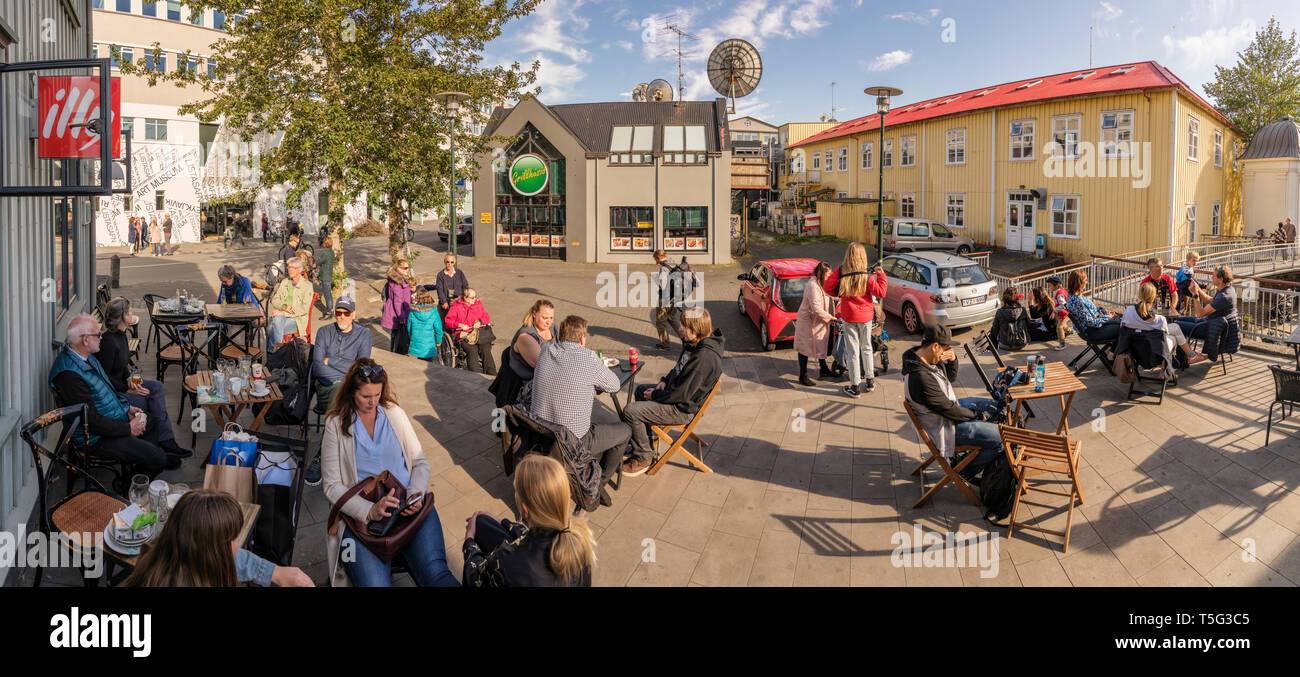 People enjoying the sunshine,Cultural Day, Summer Festival, Reykjavik, Iceland Stock Photo