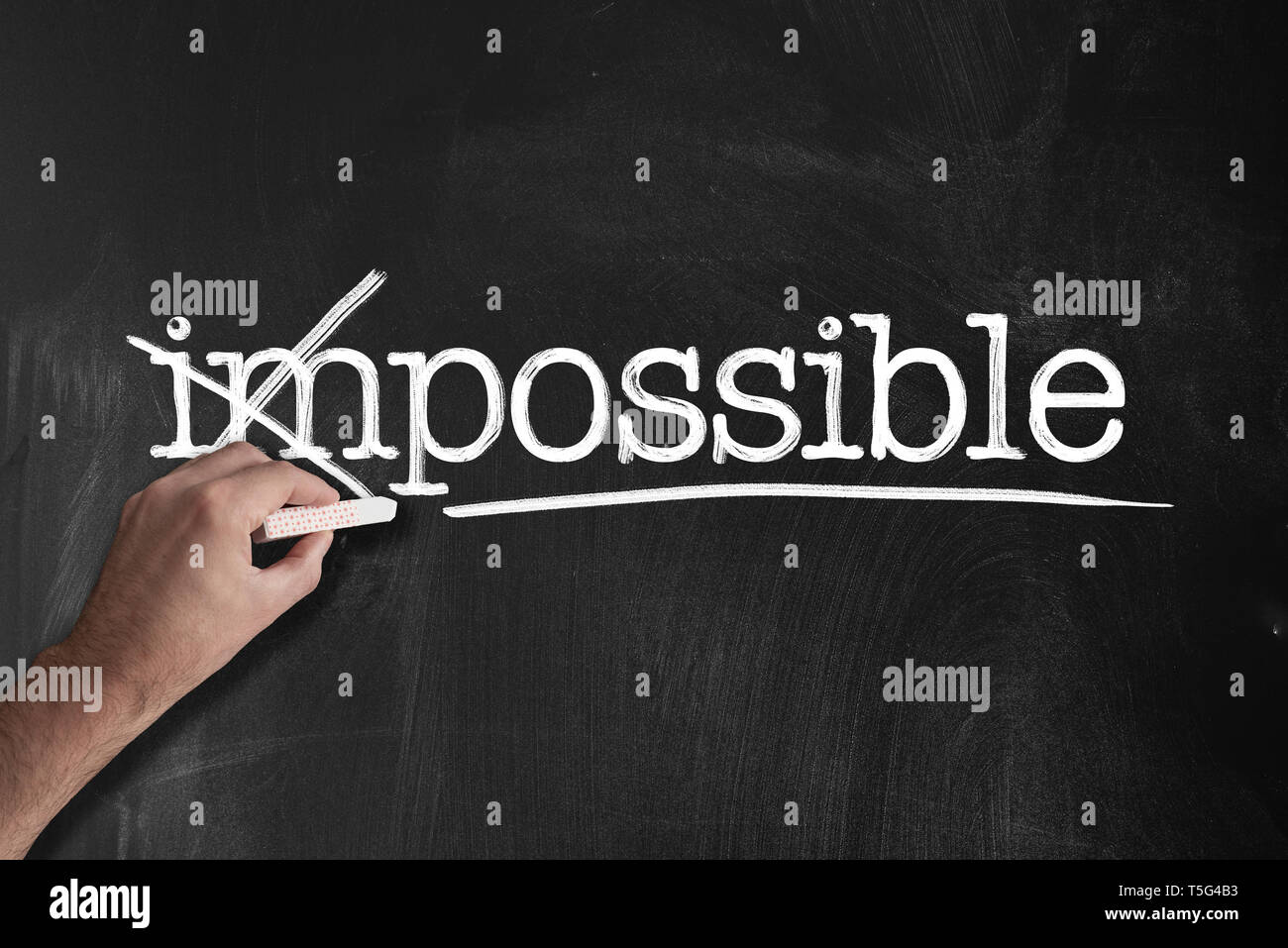 changing word impossible to possible on chalkboard motivation concept Stock Photo