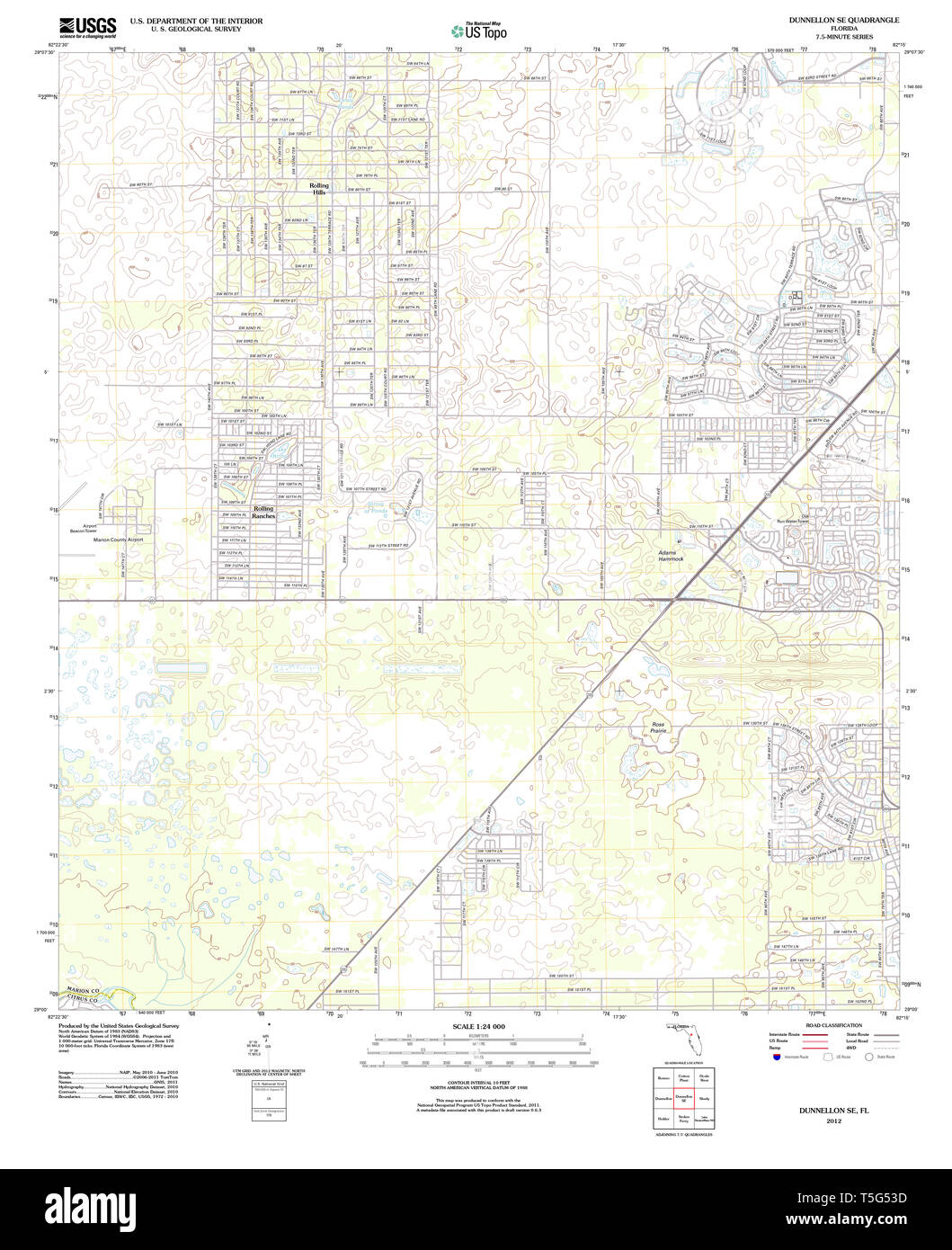 Map of dunnellon hi res stock photography - Usgs Topo Map Florida Fl Dunnellon Se 20120730 Tm Restoration T5G53D