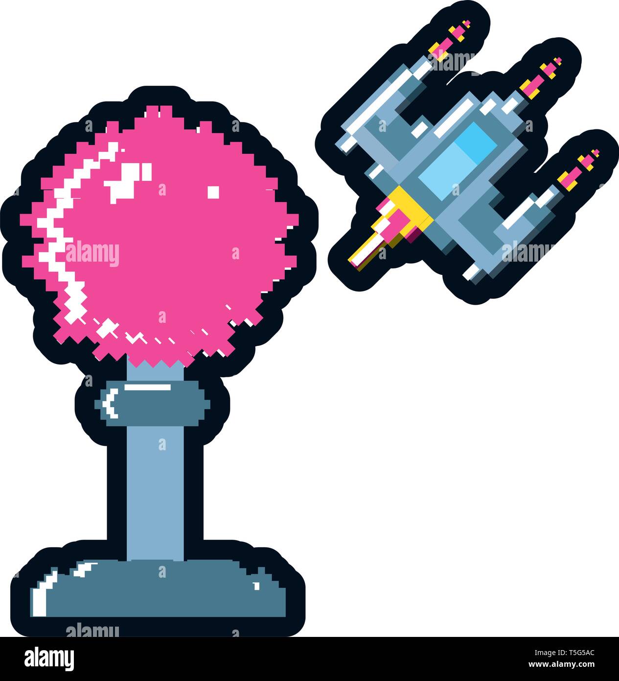 video game joystick with spaceship pixelated vector illustration design ...
