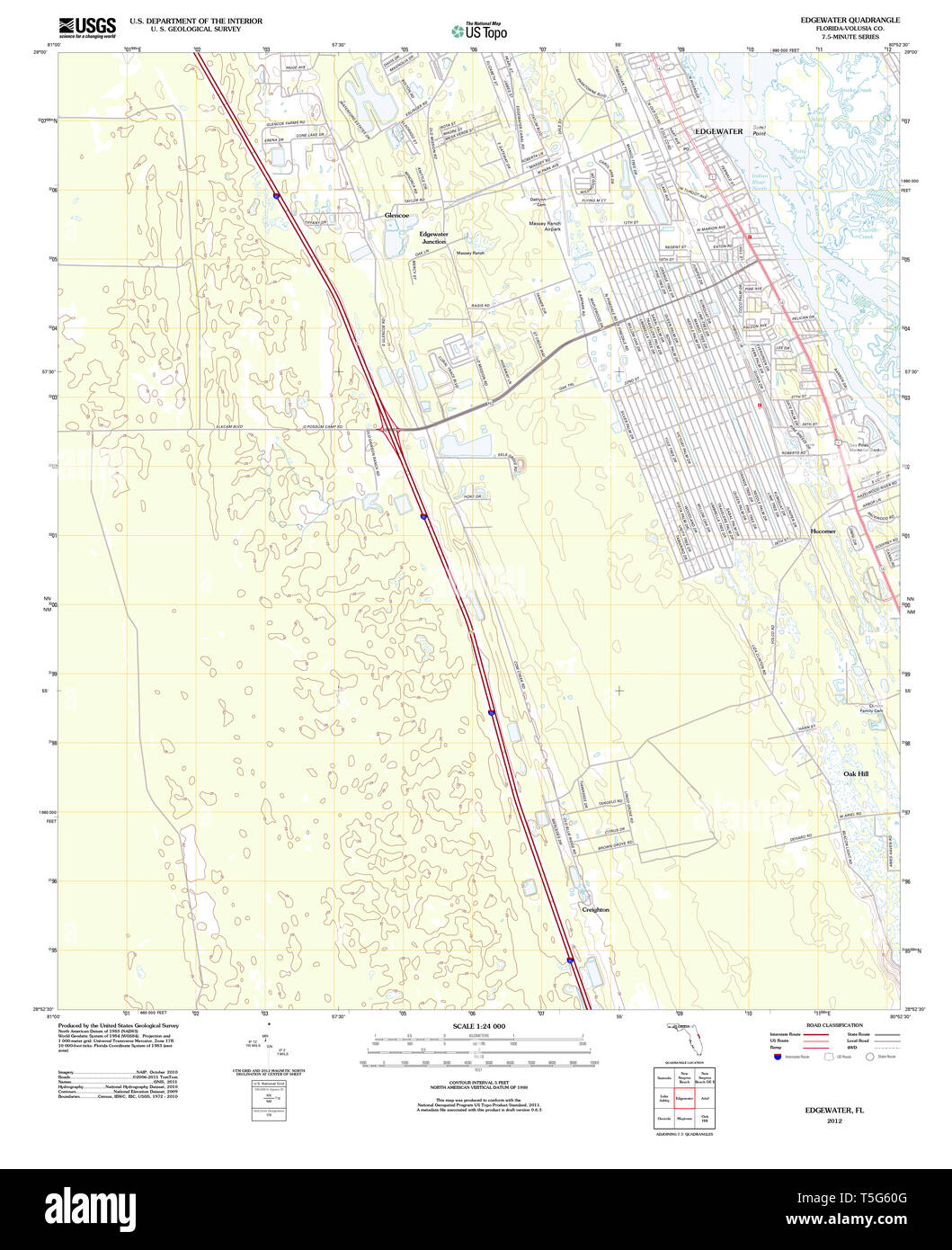 Edgewater florida map hi res stock - Usgs Topo Map Florida Fl Edgewater 20120718 Tm Restoration T5G60G 