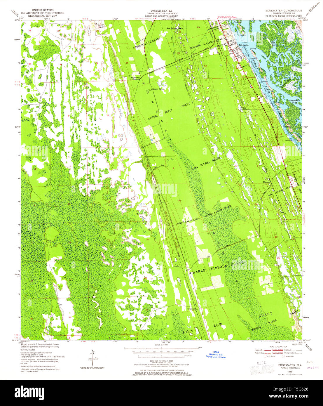 Edgewater florida map hi res stock - Usgs Topo Map Florida Fl Edgewater 345960 1950 24000 Restoration T5G626 