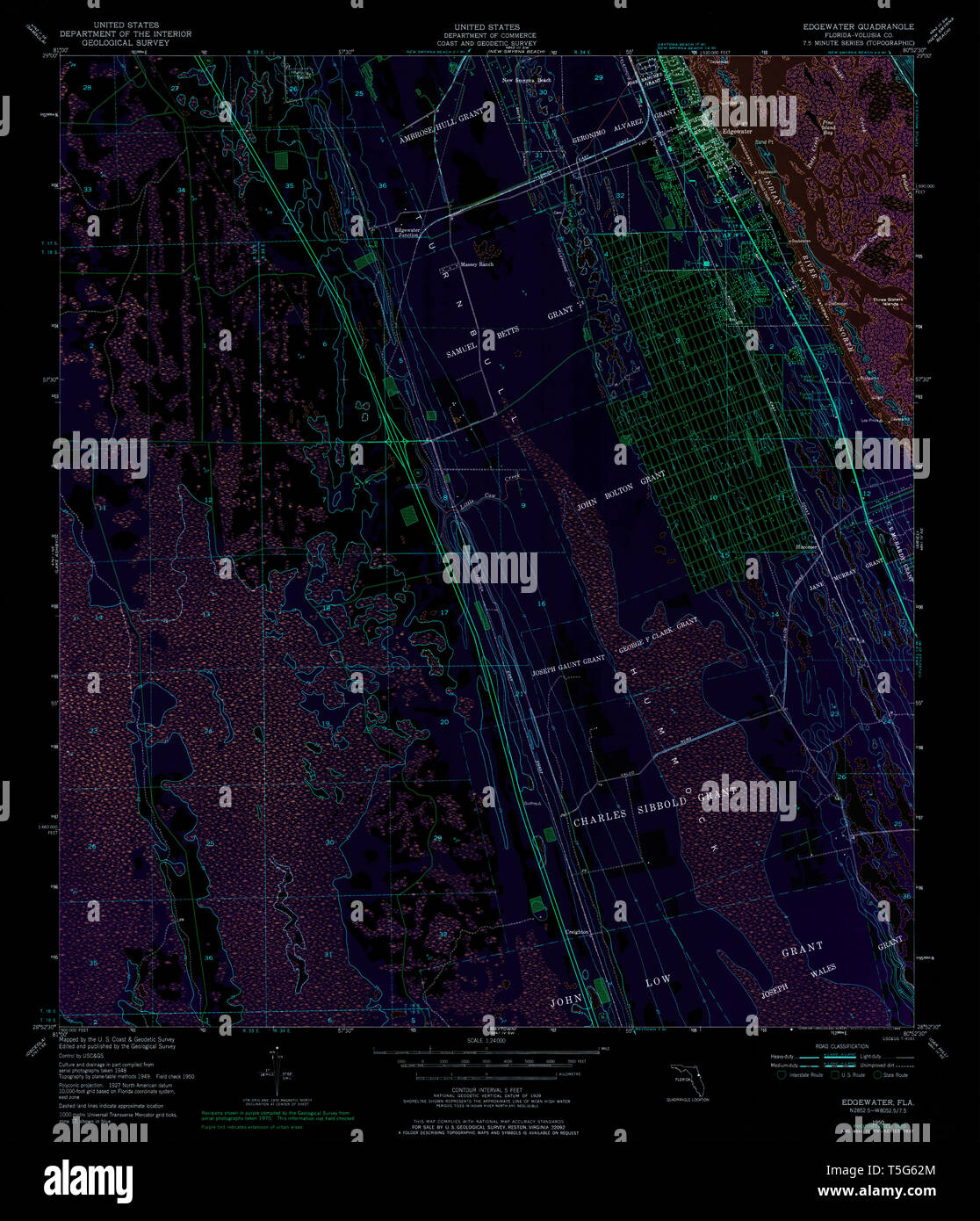 Edgewater florida map hi res stock - Usgs Topo Map Florida Fl Edgewater 345962 1950 24000 Inverted Restoration T5G62M 