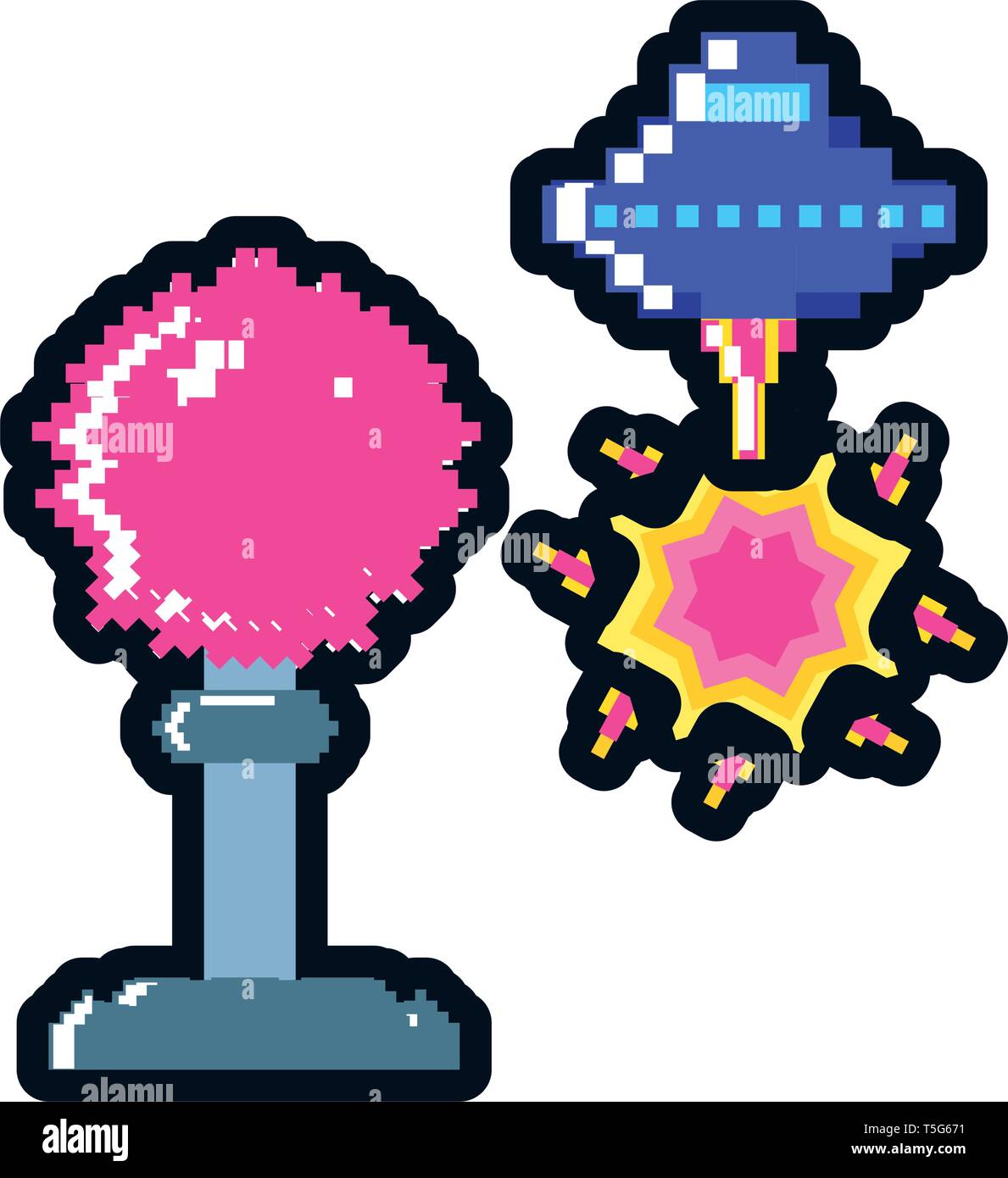 video game joystick with spaceship pixelated vector illustration design ...