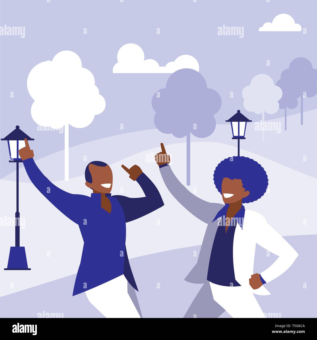 black dancers couple in the park vector illustration design Stock ...