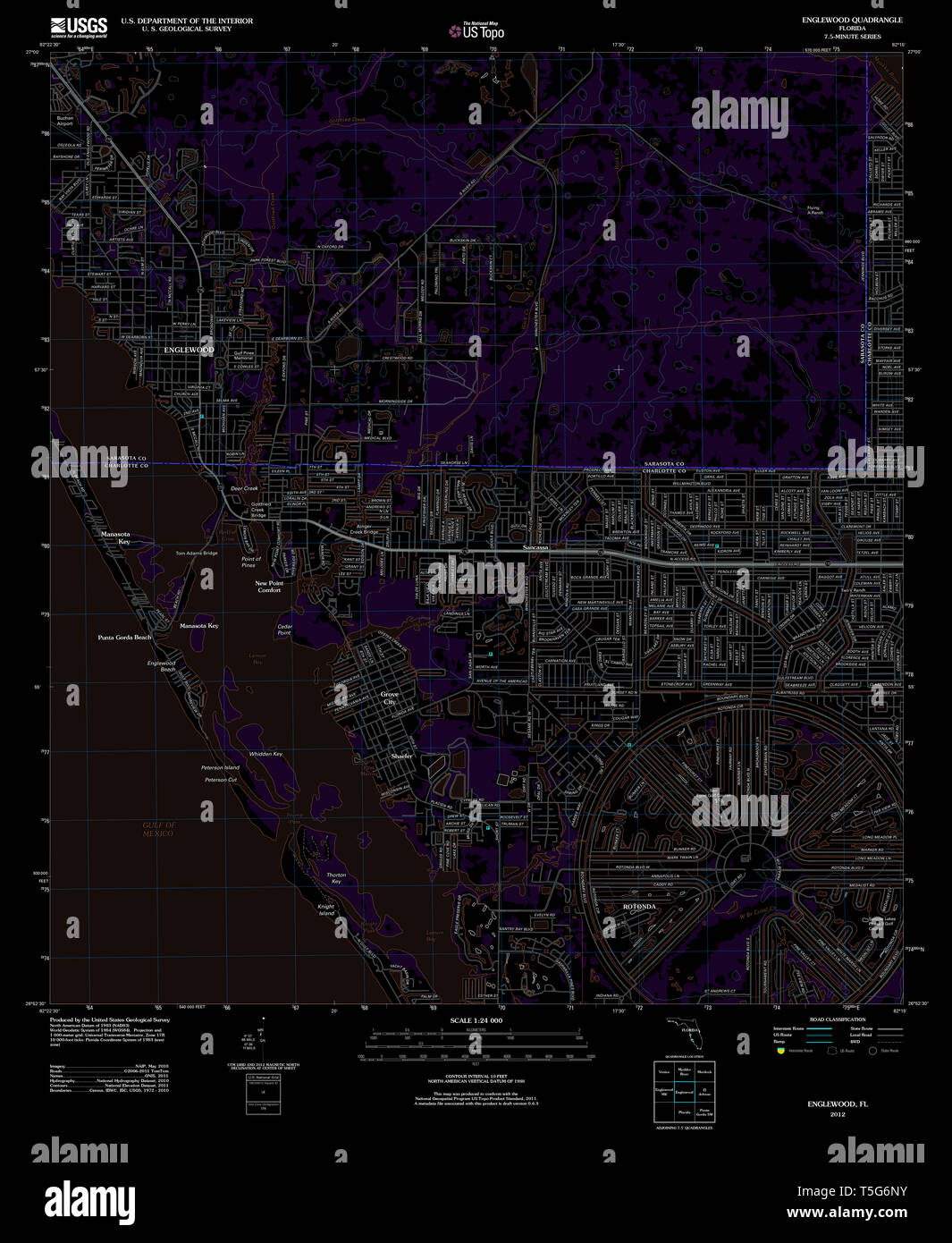 Englewood florida map hi res stock - Usgs Topo Map Florida Fl Englewood 20120712 Tm Inverted Restoration T5G6NY