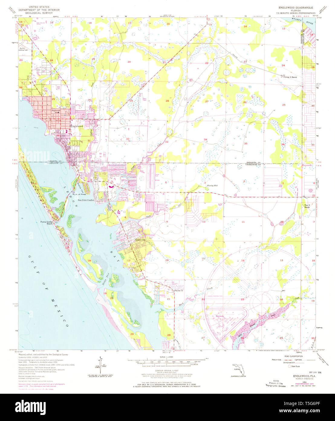 Englewood florida map hi res stock - Usgs Topo Map Florida Fl Englewood 346012 1956 24000 Restoration T5G6PF 