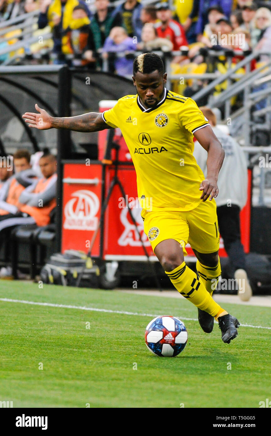 Columbus, Ohio, USA. 24th Apr, 2019. Wednesday, April 24, 2019: Columbus Crew SC defender Waylon Francis (14) in the first half of the match between D.C. United and Columbus Crew SC at MAPFRE Stadium, in Columbus OH. Mandatory Photo Credit: Dorn Byg/Cal Sport Media. Columbus Crew SC 0 - D.C. United 1 Credit: Cal Sport Media/Alamy Live News Stock Photo