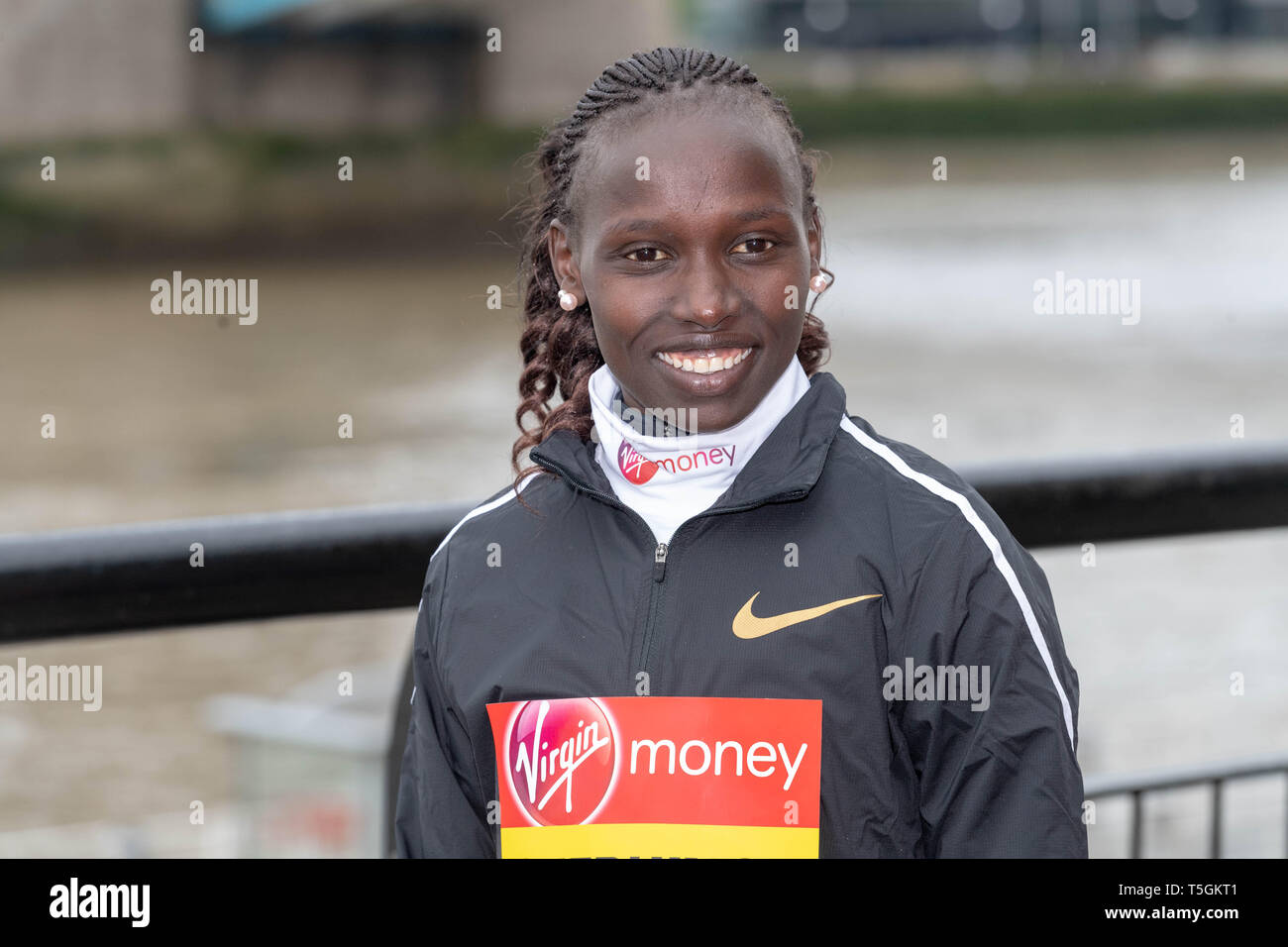 London 25thApril 2019, Virgin Money London Marathon Photocall Women's Elite runners Vivian Cheruiyot, Credit: Ian Davidson/Alamy Live News Stock Photo