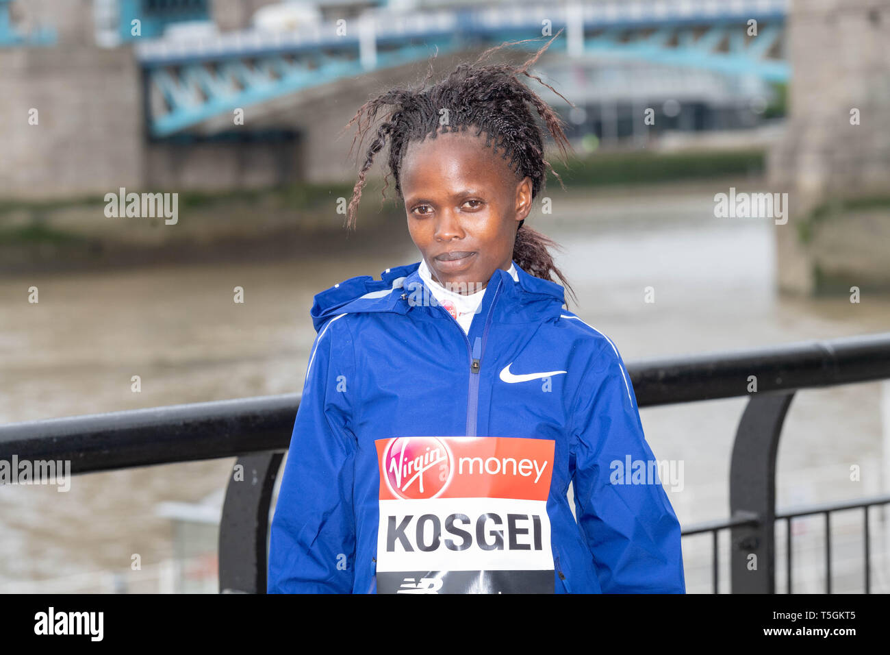 London 25thApril 2019, Virgin Money London Marathon Photocall Women's Elite runners, Brigid Kosgei, Credit: Ian Davidson/Alamy Live News Stock Photo
