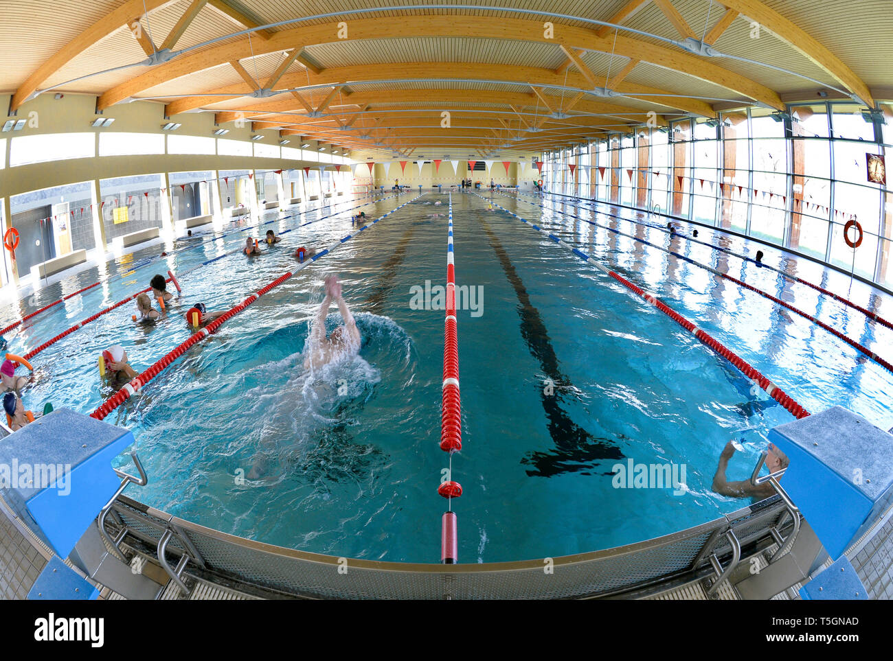 Leipzig, Germany. 04th Apr, 2019. The swimming pool at the sports pool at  the Elster in Leipzig. Credit: Volkmar Heinz/dpa-Zentralbild/ZB/dpa/Alamy  Live News Stock Photo - Alamy