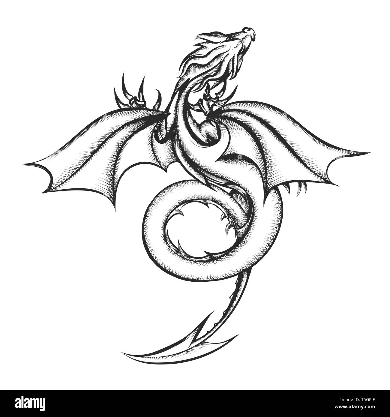 Dragon drawn in engraving style inspired by George Martin books.  Vector iillustration. Stock Vector